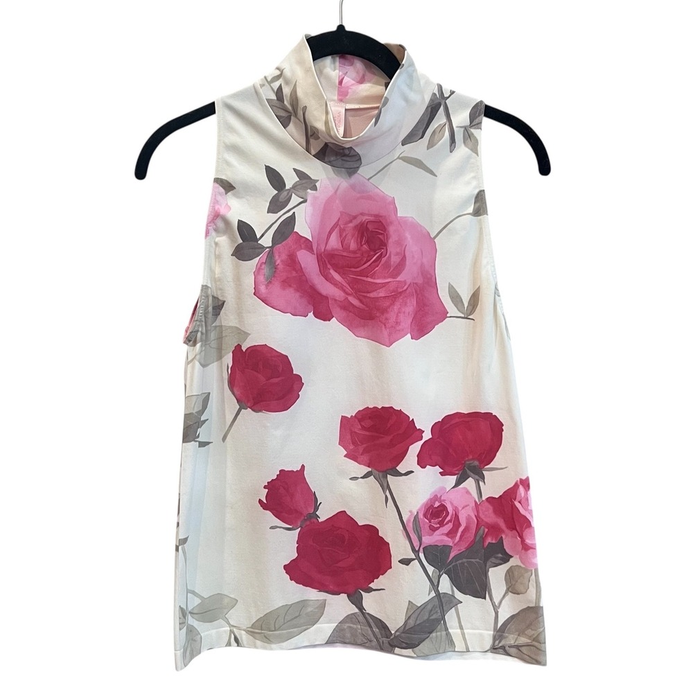 Victoria's Secret Vintage Rose Floral Mock Neck Sleeveless Top Made in Italy L‎